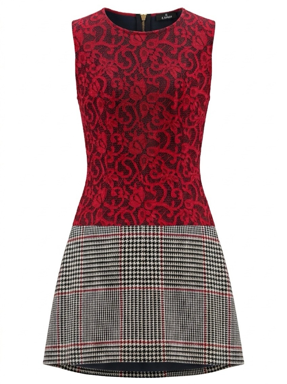Red Lace Plaid Mini Dress by Gil Santucci - Italian Designer